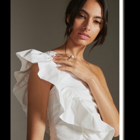 NWT Anthropologie Maeve one shoulder ruffle dress wedding party bridal cocktail - Picture 2 of 7